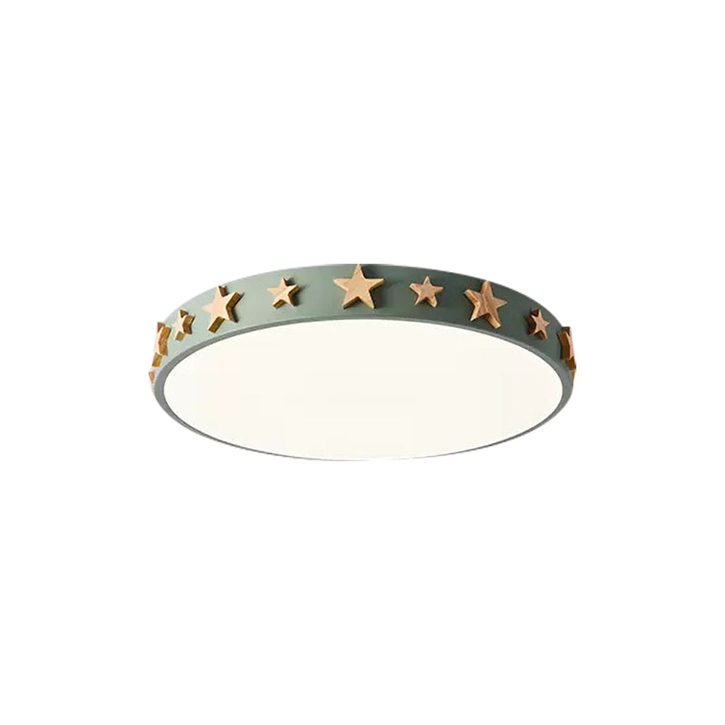 Contemporary Drum Flush Mount Light with Star Decoration - Ideal for Kids' Bedroom