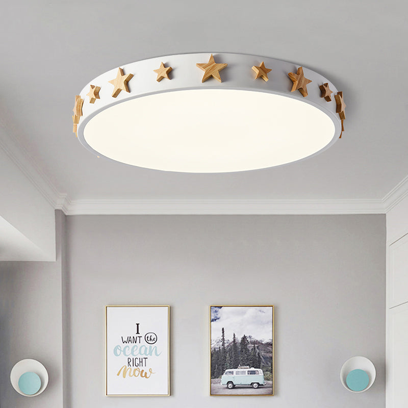 Contemporary Drum Flush Mount Light with Star Decoration - Ideal for Kids' Bedroom