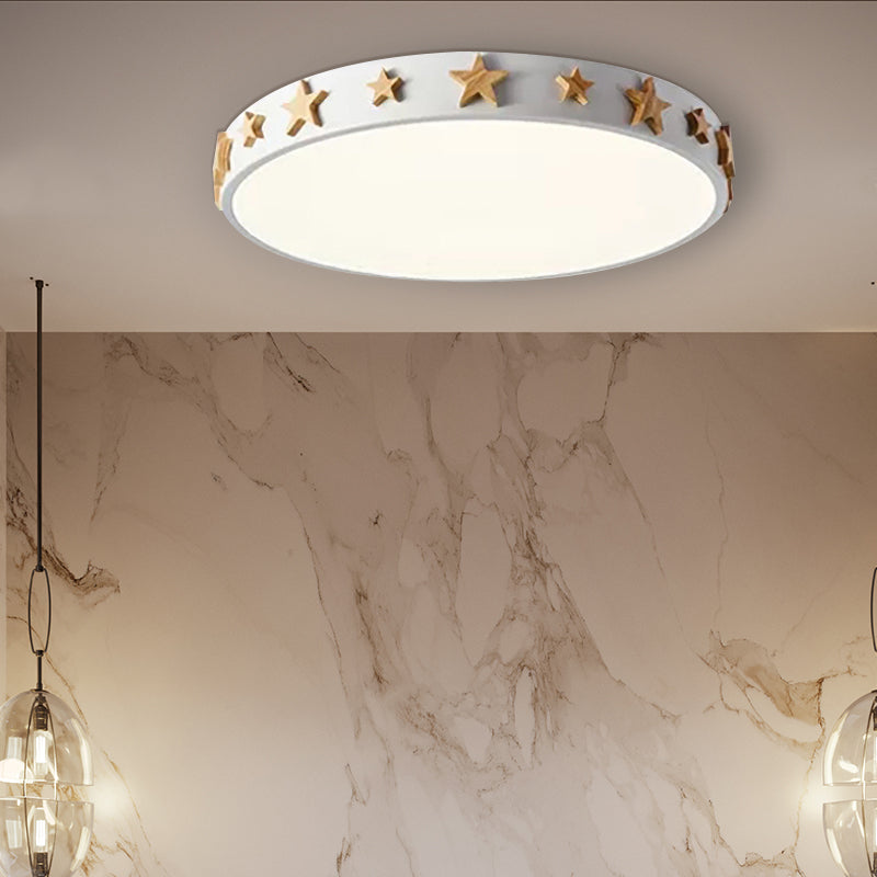 Contemporary Drum Flush Mount Light with Star Decoration - Ideal for Kids' Bedroom