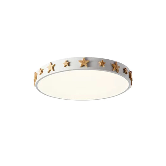 Contemporary Drum Flush Mount Light with Star Decoration - Ideal for Kids' Bedroom