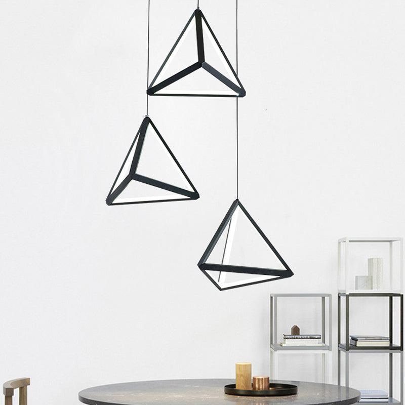 3-Light Dining Room Pendant with Pyramid Acrylic Shade - Black Cluster Ceiling Light in Warm/White