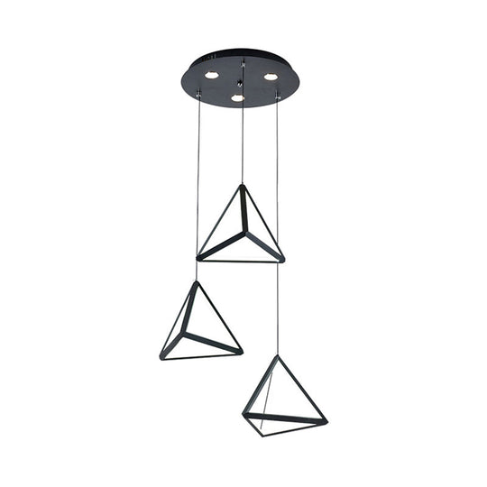 3-Light Dining Room Pendant with Pyramid Acrylic Shade - Black Cluster Ceiling Light in Warm/White