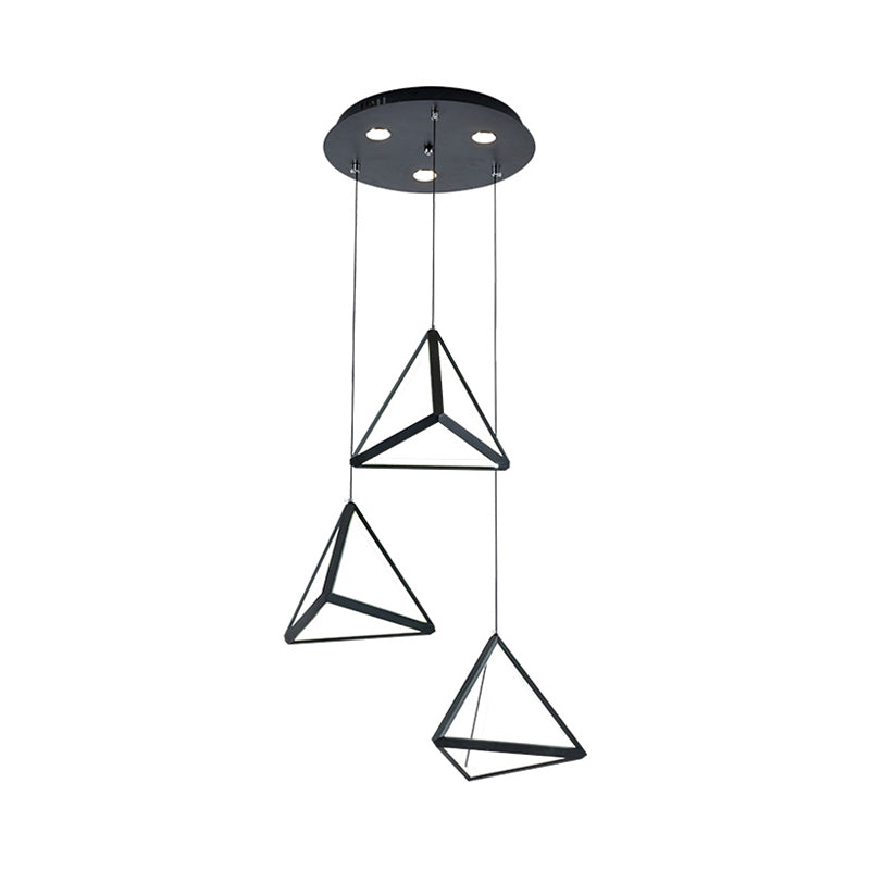 Modern 3-Light Dining Room Pendant - Black Pyramid Acrylic Shades With Warm/White Illumination