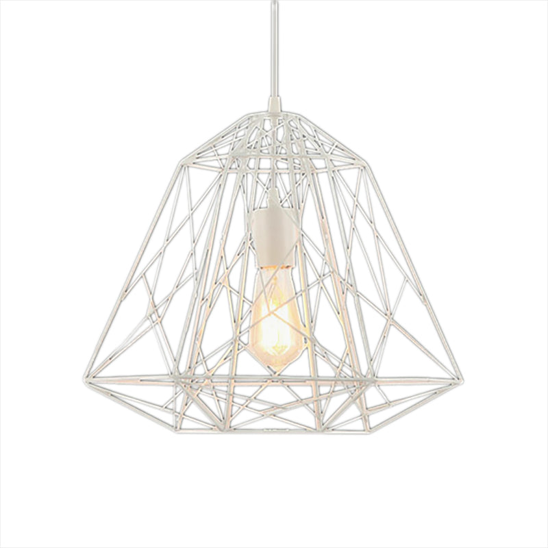 Retro Style Geometric Cage Ceiling Hanging Light with Metallic Suspension Lamp in Black/White