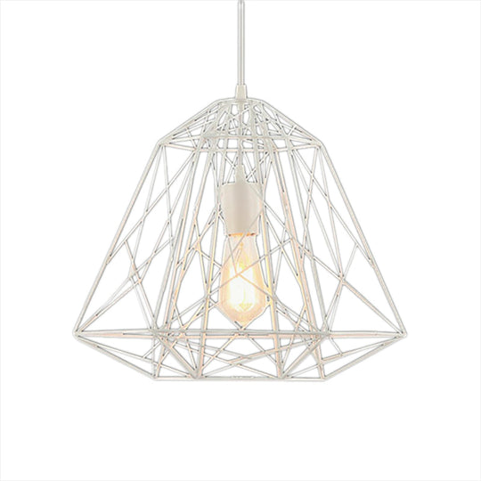 Retro Style Geometric Cage Ceiling Hanging Light with Metallic Suspension Lamp in Black/White