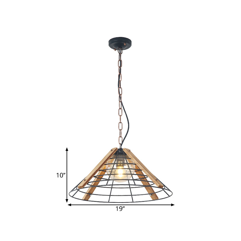 Industrial Black Metal Hanging Lamp Kit - 1 Head Drum/Conic Frame Pendulum Light, 11"/19" Wide