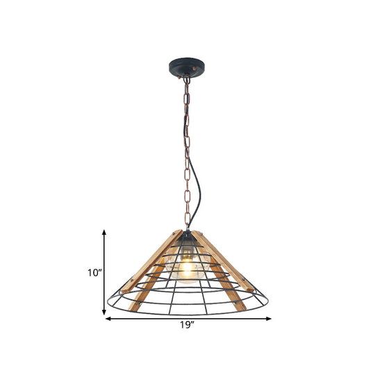 Industrial Black Metal Hanging Lamp Kit - 1 Head Drum/Conic Frame Pendulum Light, 11"/19" Wide