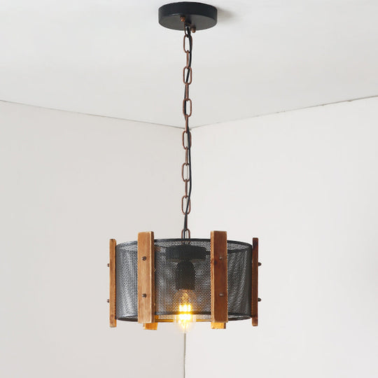 Industrial Black Metal Hanging Lamp Kit - 1 Head Drum/Conic Frame Pendulum Light, 11"/19" Wide