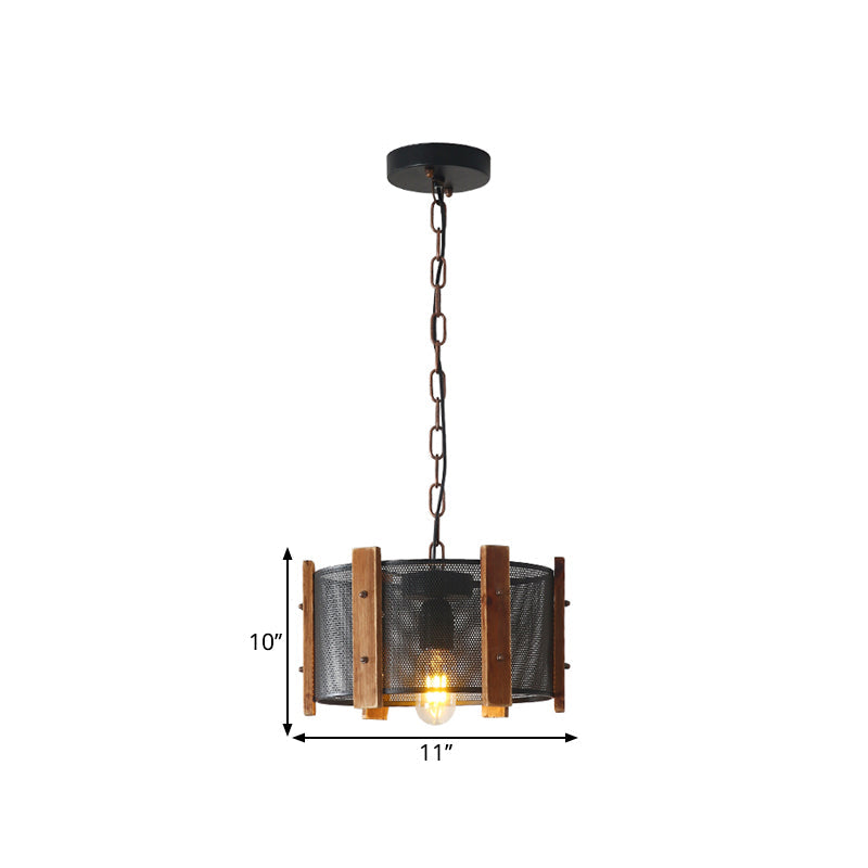 Industrial Black Metal Hanging Lamp Kit - 1 Head Drum/Conic Frame Pendulum Light, 11"/19" Wide