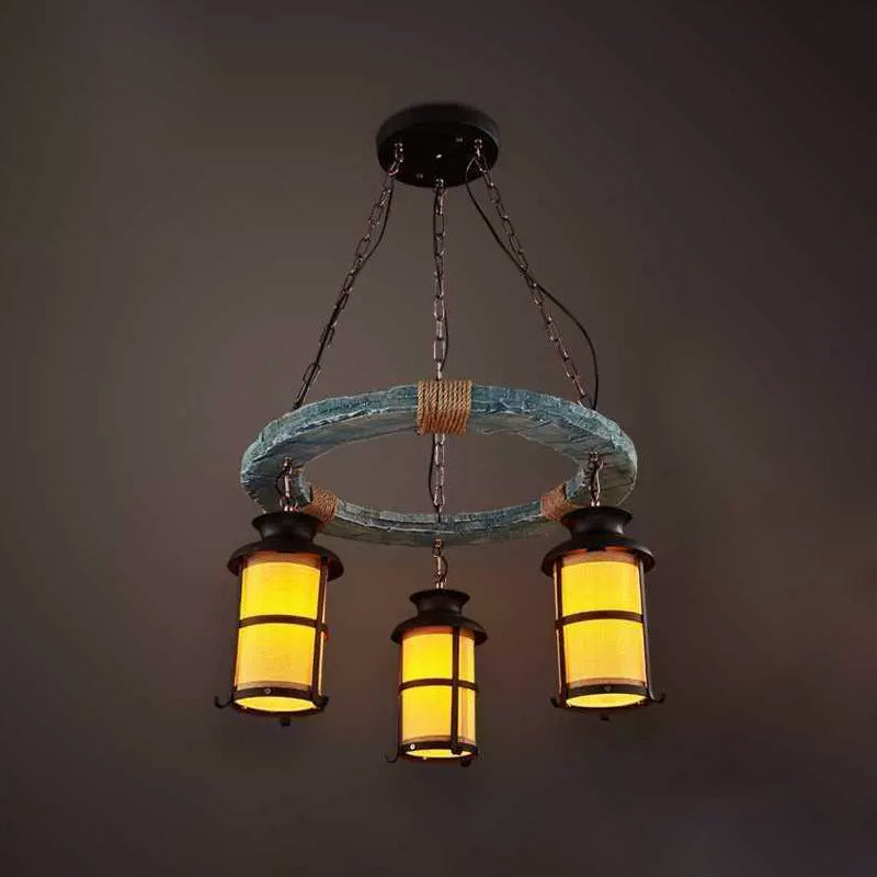 Vintage Style 3-Bulb Metallic Black Pendant Light Lantern With Suspended Hang Fixture