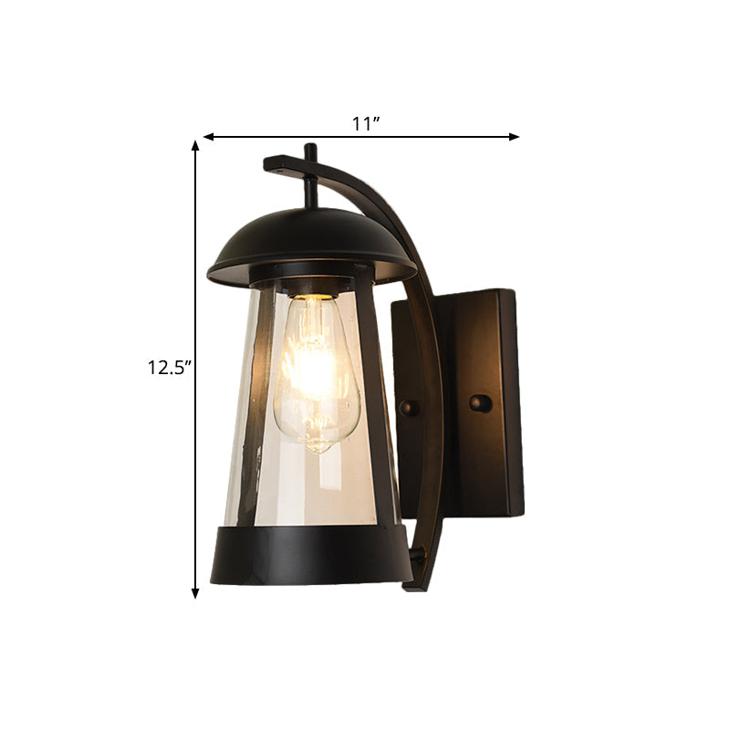 Farmhouse Glass Kerosene Lamp Wall Light With Curved Arm In Black