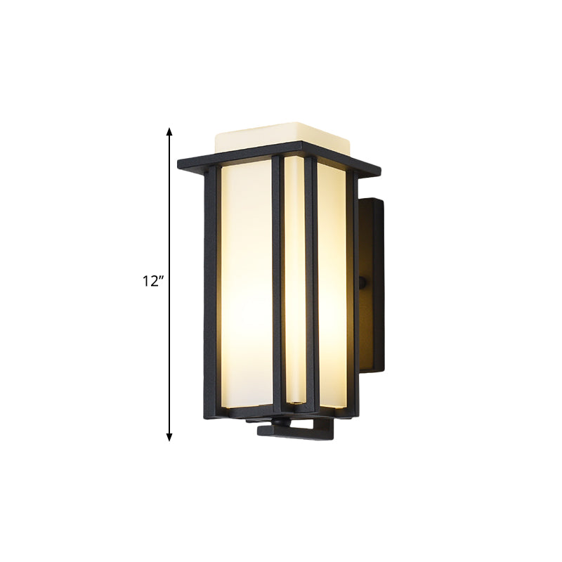 Black Opaline Glass Flush Mount Wall Sconce - 1-Light Rectangle Lighting Metal Frame (6/6.5 W)