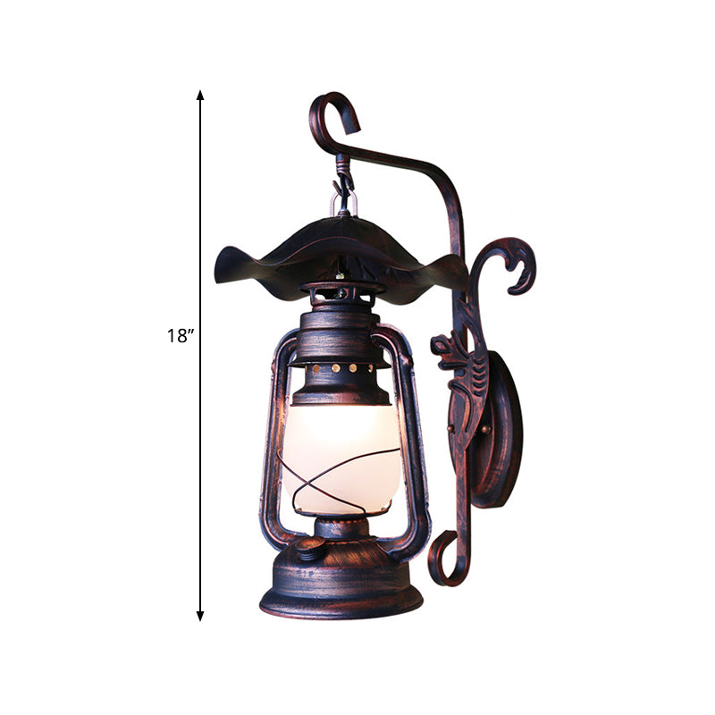 Nautical Weathered Copper Kerosene Lamp - Opaline Glass Wall Mount Light For Porch Lighting