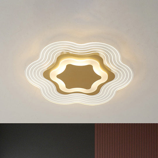 Minimalist Gold LED Flush Light Fixture in Warm/White Light - Floral Acrylic Ceiling Lighting