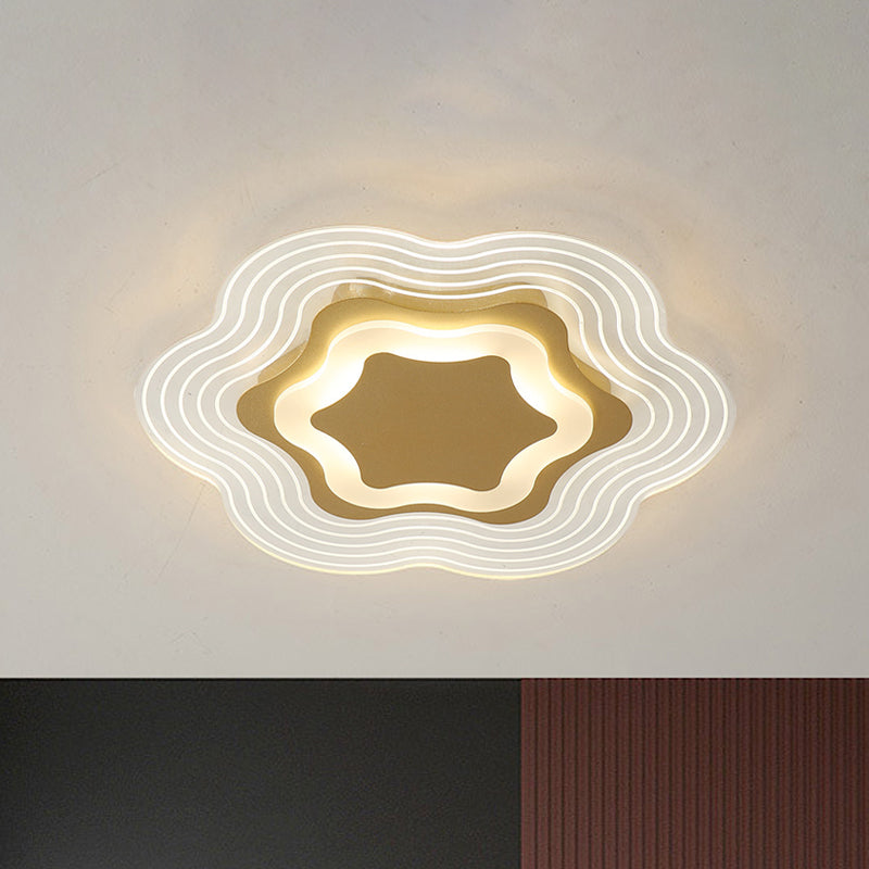 Minimalist Gold Led Flush Light Fixture In Warm/White - Floral Acrylic Ceiling Lighting / Warm