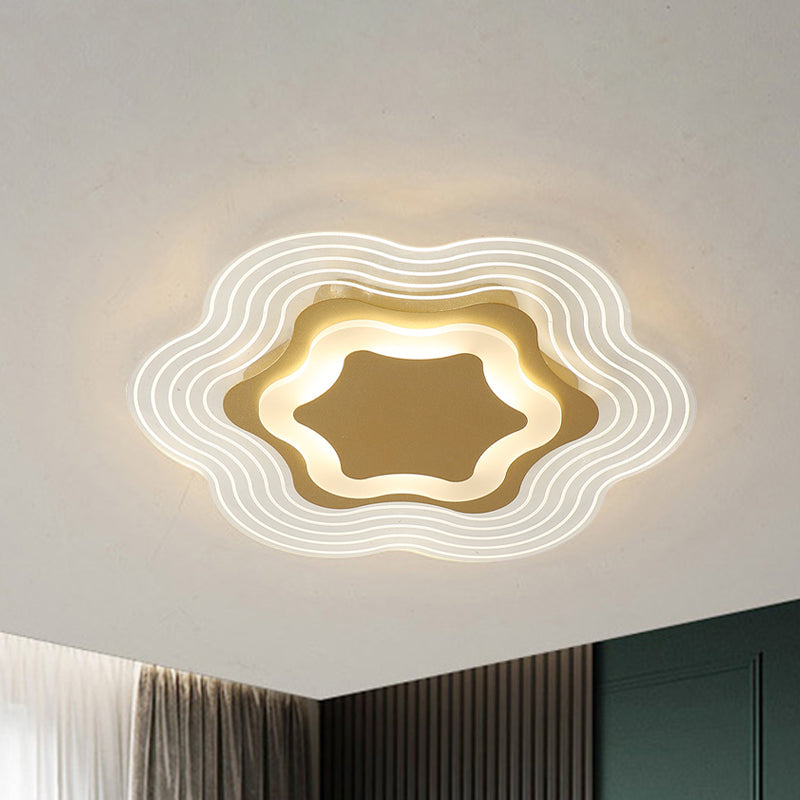 Minimalist Gold LED Flush Light Fixture in Warm/White Light - Floral Acrylic Ceiling Lighting