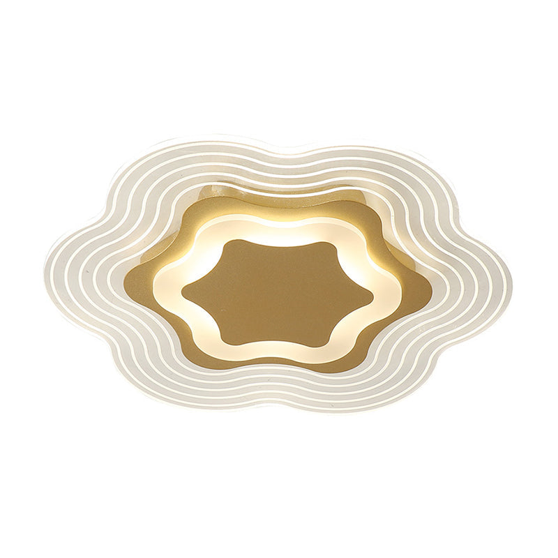 Minimalist Gold LED Flush Light Fixture in Warm/White Light - Floral Acrylic Ceiling Lighting