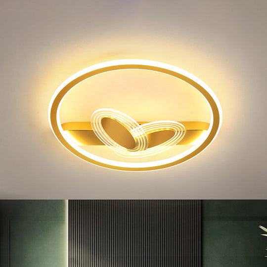 Modern Black/Gold LED Flush Mount Light with Acrylic Oval and Circle Design