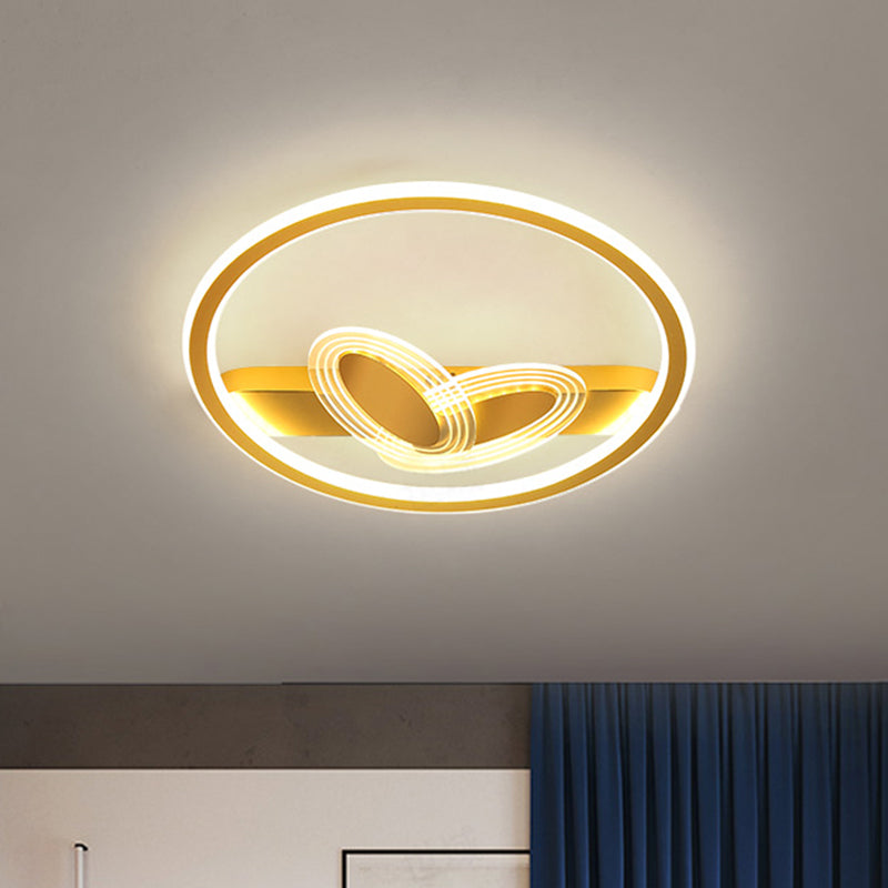 Modern Black/Gold LED Flush Mount Light with Acrylic Oval and Circle Design