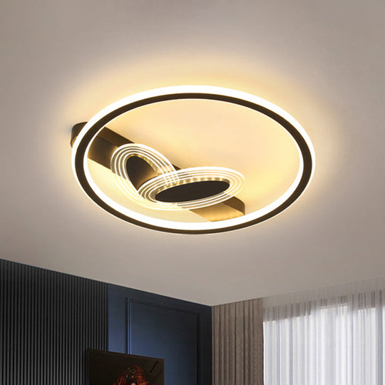 Modern Black/Gold LED Flush Mount Light with Acrylic Oval and Circle Design