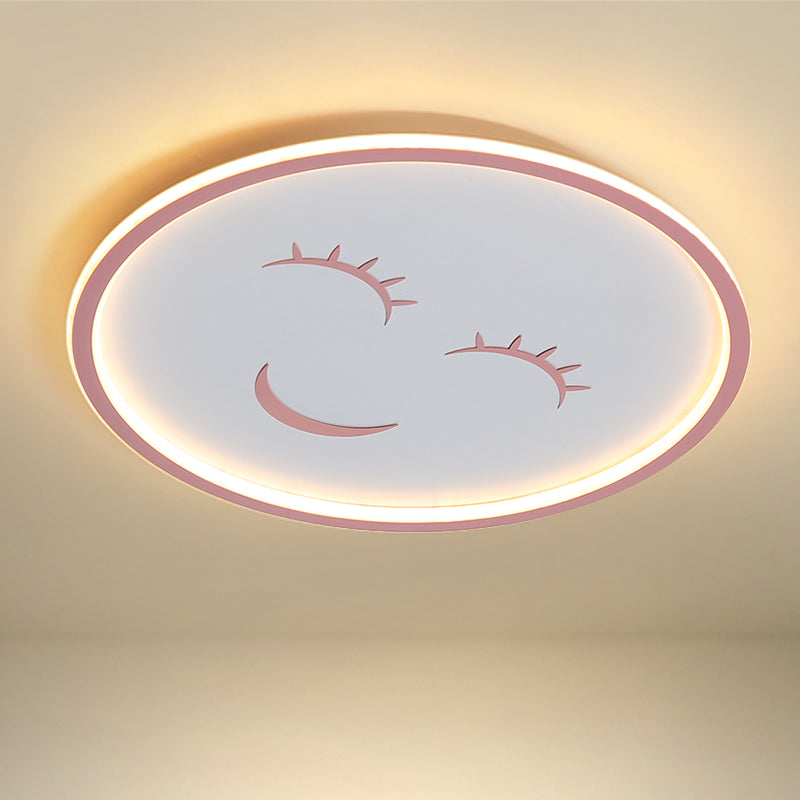 Acrylic Smiling Face Ceiling Light Fixture - Cartoon LED Flush Mount Lamp in Pink with Warm/White Light