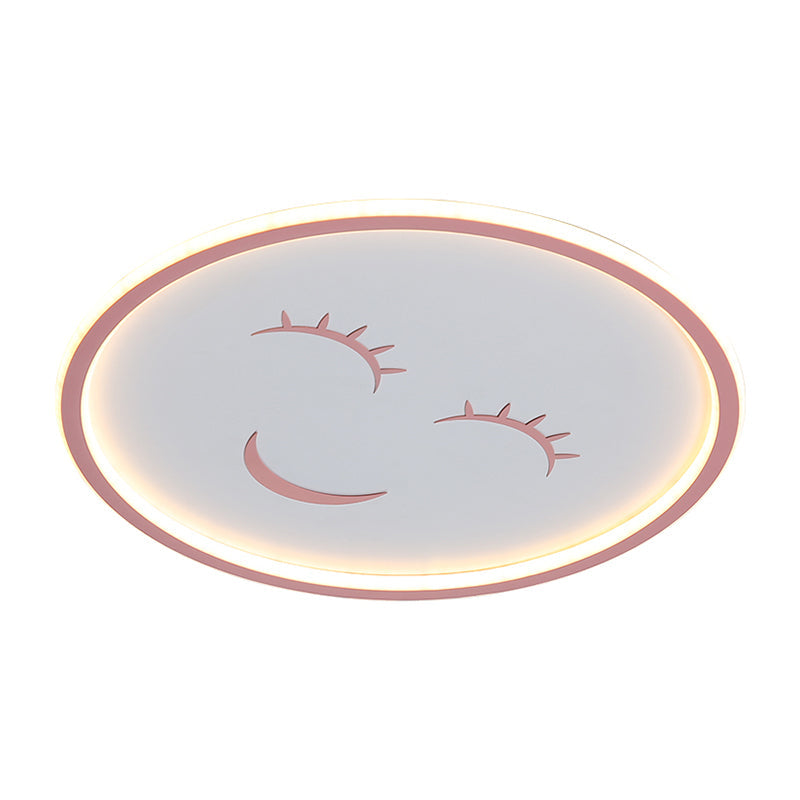 Acrylic Smiling Face Ceiling Light Fixture - Cartoon LED Flush Mount Lamp in Pink with Warm/White Light