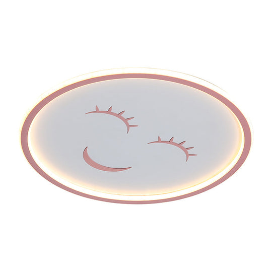 Acrylic Smiling Face Ceiling Light Fixture - Cartoon Led Flush Mount Lamp In Pink With Warm/White