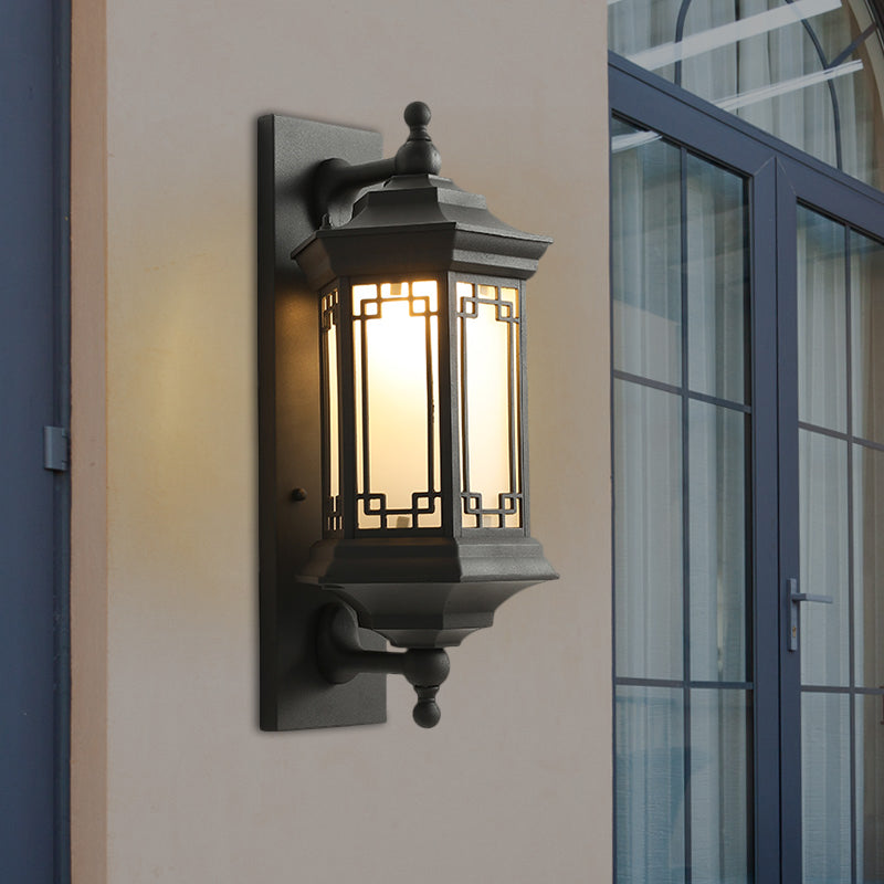 Opaline Glass Black Wall Lantern - Classic Single Head Flush Sconce