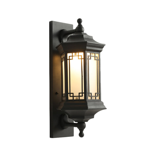 Opaline Glass Black Wall Lantern - Classic Single Head Flush Sconce