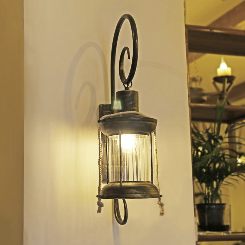 Antique Bronze Wall Mount Lantern With Curvy Arm - Vintage 1 Light Lighting