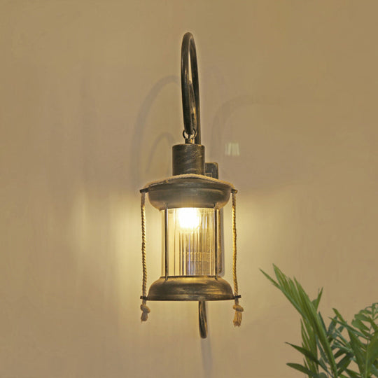 Antique Bronze Wall Mount Lantern With Curvy Arm - Vintage 1 Light Lighting