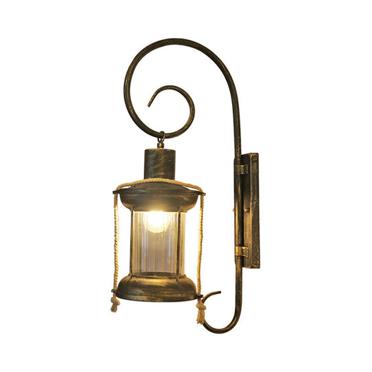 Antique Bronze Wall Mount Lantern With Curvy Arm - Vintage 1 Light Lighting