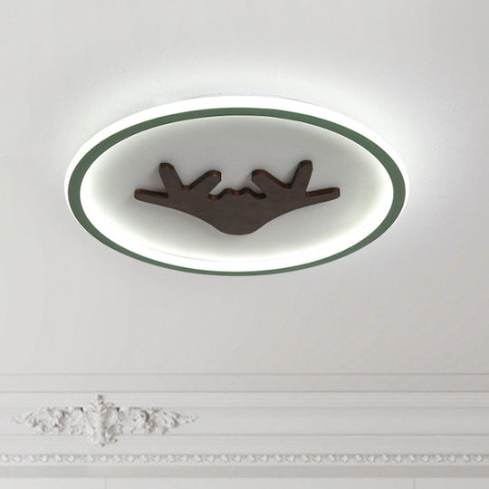 Modern LED Deer Flush Mount Acrylic Ceiling Light for Bedroom - Grey/White/Green