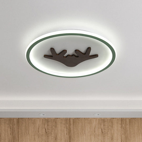 Modern LED Deer Flush Mount Acrylic Ceiling Light for Bedroom - Grey/White/Green