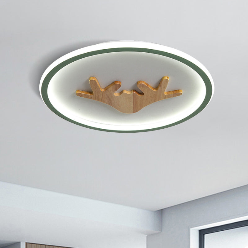 Modern LED Deer Flush Mount Acrylic Ceiling Light for Bedroom - Grey/White/Green