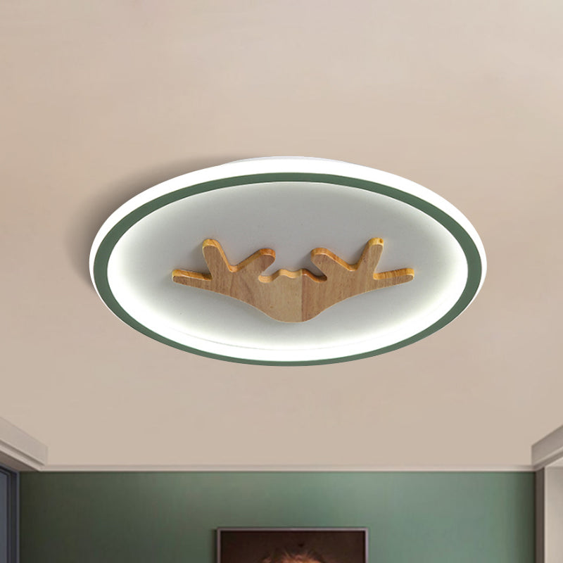 Modern LED Deer Flush Mount Acrylic Ceiling Light for Bedroom - Grey/White/Green