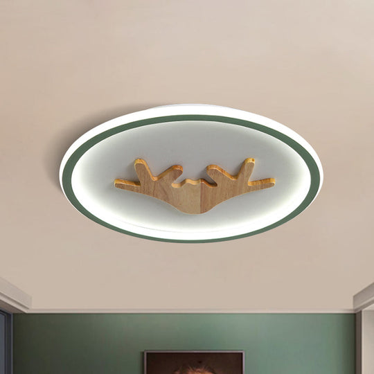 Modern LED Deer Flush Mount Acrylic Ceiling Light for Bedroom - Grey/White/Green