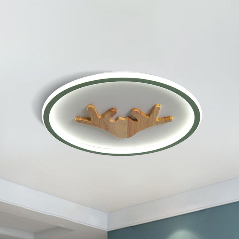 Modern LED Deer Flush Mount Acrylic Ceiling Light for Bedroom - Grey/White/Green