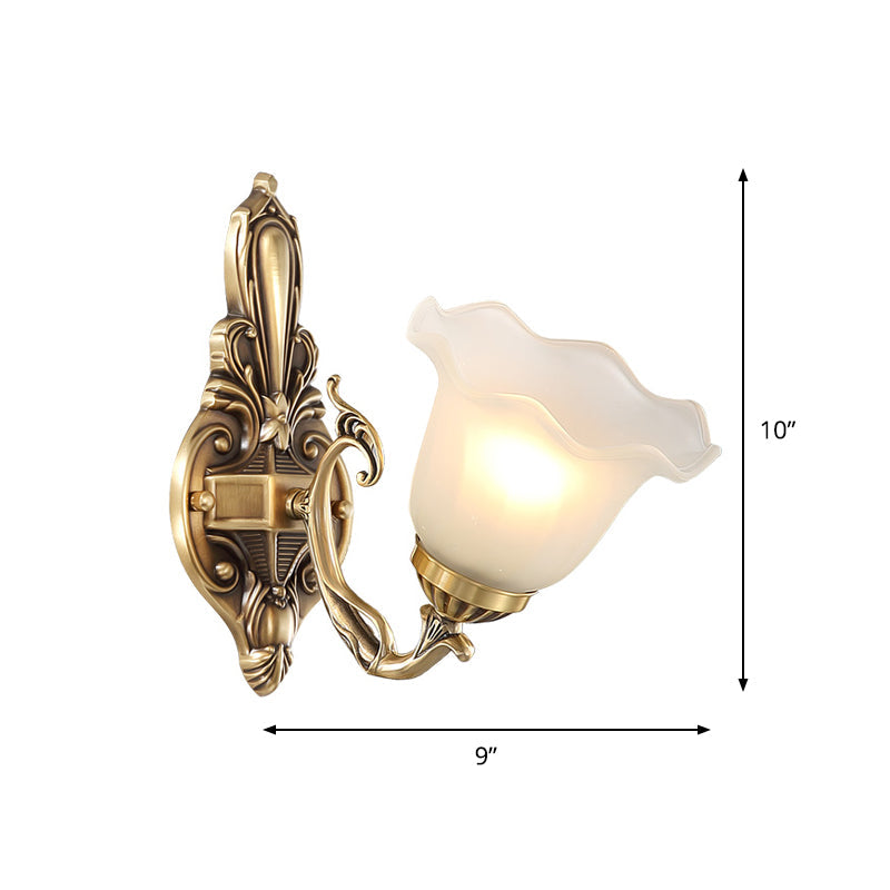 Vintage Frosted Glass Bedside Wall Lamp With Antique Brass Sconce Light