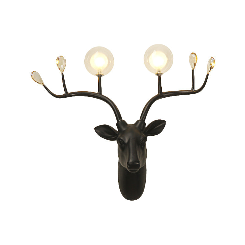 Elk Head Wall Sconce Light With Vintage White/Black Resin And Modo Clear Glass Shade - 1-Bulb