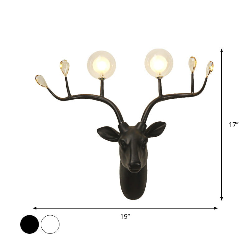 Elk Head Wall Sconce Light With Vintage White/Black Resin And Modo Clear Glass Shade - 1-Bulb