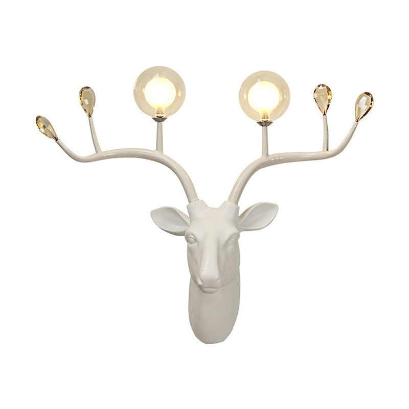 Elk Head Wall Sconce Light With Vintage White/Black Resin And Modo Clear Glass Shade - 1-Bulb