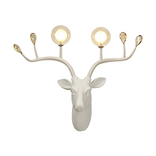 Elk Head Wall Sconce Light With Vintage White/Black Resin And Modo Clear Glass Shade - 1-Bulb