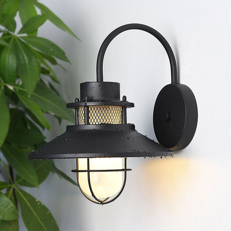 Rustic Cone Metal Wall Lighting: 1-Head Black Courtyard Mount Lamp