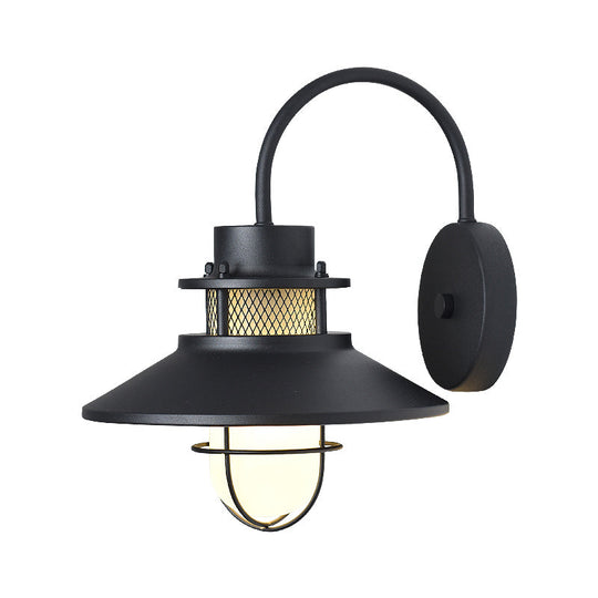 Rustic Cone Metal Wall Lighting: 1-Head Black Courtyard Mount Lamp