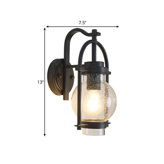 Retro Seedy Glass Wall Lamp With Black Mount And Arch Frame