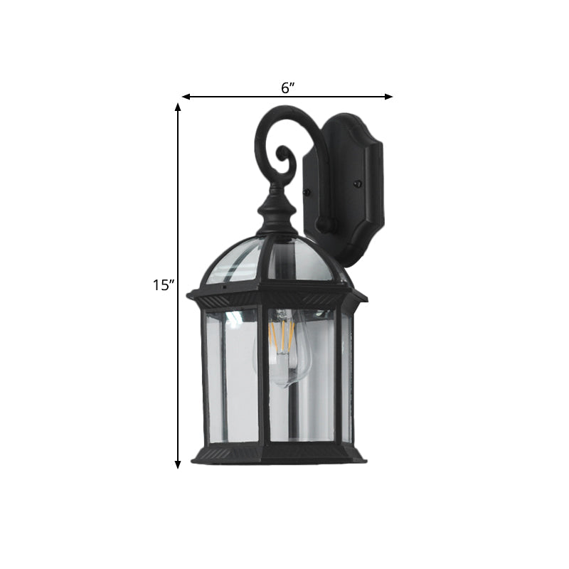 Antique Black Patio Wall Light: Clear Glass Pavilion Lighting With 1 Bulb