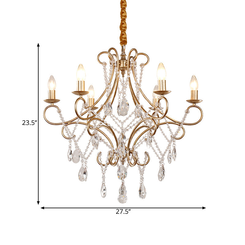 Contemporary 6-Light Gold Chandelier with Crystal Accent