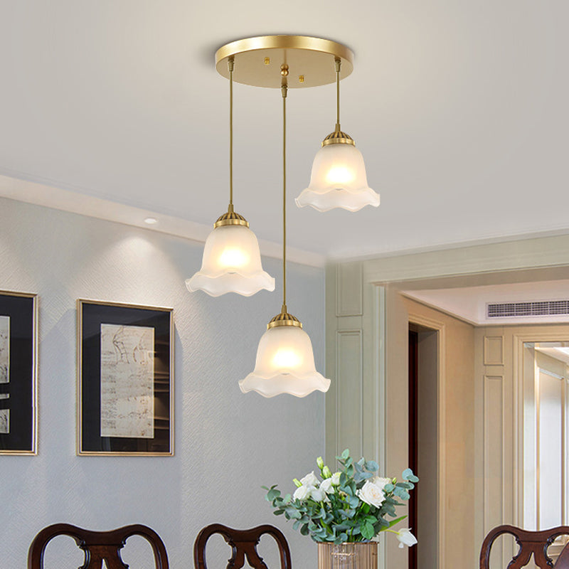 Floral Glass Pendant Light With Gold Suspension - Elegant 3 Bulb Fixture For Dining Rooms