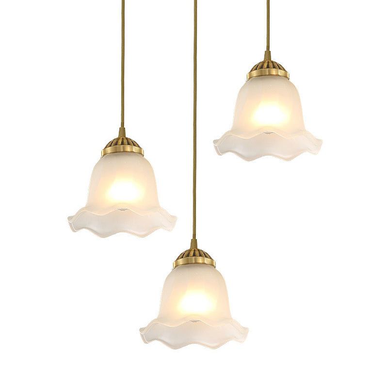 Floral Glass Pendant Light With Gold Suspension - Elegant 3 Bulb Fixture For Dining Rooms